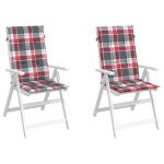 Vidaxl coussins de chaise de jardin 2 pcs carreaux rouges 120x50x3 cm