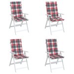 Vidaxl coussins de chaise de jardin 4 pcs carreaux rouges 120x50x3 cm