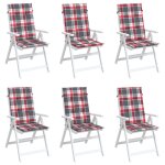 Vidaxl coussins de chaise de jardin 6 pcs carreaux rouges 120x50x3 cm