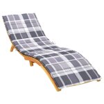 Vidaxl coussin de chaise longue carreaux gris 200x60x3 cm tissu