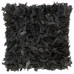 Vidaxl coussins shaggy 2 pcs noir 45x45 cm cuir et coton