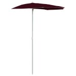 Vidaxl demi - parasol de jardin avec m�t 180x90 cm rouge bordeaux