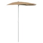Vidaxl demi - parasol de jardin avec m�t 180x90 cm taupe