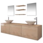 Vidaxl dix pices pour salle de bains avec lavabo et robinet beige