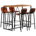 Vidaxl ensemble de bar 5 pcs bois massif recycl et cuir de chvre