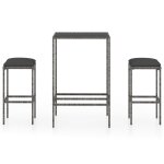 Vidaxl ensemble de bar de jardin 3 pcs et coussins rsine tresse gris