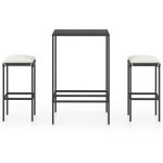 Vidaxl ensemble de bar de jardin 3 pcs et coussins rsine tresse noir