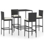 Vidaxl ensemble de bar de jardin 5 pcs et coussins r�sine tress�e noir
