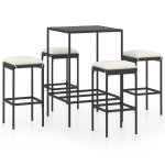 Vidaxl ensemble de bar de jardin 5 pcs et coussins rsine tresse noir