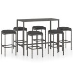 Vidaxl ensemble de bar de jardin 7 pcs et coussins rsine tresse gris