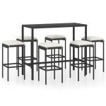 Vidaxl ensemble de bar de jardin 7 pcs et coussins rsine tresse noir