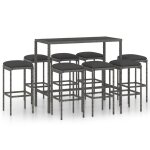 Vidaxl ensemble de bar de jardin 9 pcs et coussins rsine tresse gris