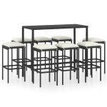 Vidaxl ensemble de bar de jardin 9 pcs et coussins rsine tresse noir