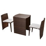 Vidaxl ensemble de bistro 3 pcs avec coussins r�sine tress�e marron