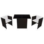 Vidaxl ensemble de bistro 3 pcs avec coussins rsine tresse marron