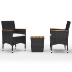 Vidaxl ensemble de bistro 3 pcs rsine tresse et bois d'acacia noir