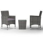 Vidaxl ensemble de bistro 3 pcs rsine tresse et verre tremp gris