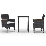 Vidaxl ensemble de bistro 3 pcs rsine tresse et verre tremp noir