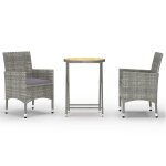 Vidaxl ensemble de bistro de jardin 3pcs rsine tresse et acacia gris
