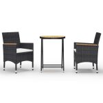 Vidaxl ensemble de bistro de jardin 3pcs rsine tresse et acacia noir