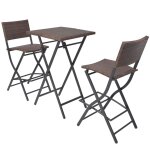 Vidaxl ensemble de bistro pliable 3 pcs acier rsine tresse marron