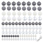 Vidaxl ensemble de boules de nol 100 pcs 3 / 4 / 6 cm blanc / gris