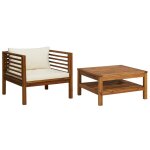 Vidaxl ensemble de canap�s 2 pcs et coussins blanc cr�me acacia solide