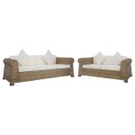 Vidaxl ensemble de canaps 2 pcs avec coussins rotin naturel