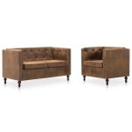 Vidaxl ensemble de canaps  2 places revtement en tissu marron