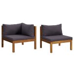 Vidaxl ensemble de canaps 2pcs avec coussins gris fonc acacia solide