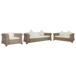Vidaxl ensemble de canaps 3 pcs avec coussins rotin naturel