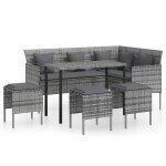 Vidaxl ensemble de canaps en l 5pcs avec coussins rsine tresse gris