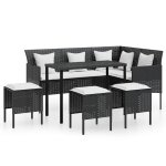 Vidaxl ensemble de canaps en l 5pcs avec coussins rsine tresse noir