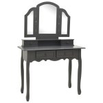 Vidaxl ensemble de coiffeuse avec tabouret gris 100x40x146cm paulownia