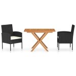 Vidaxl ensemble  dner de jardin 3 pcs rsine tresse et acacia noir
