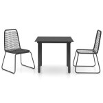 Vidaxl ensemble � d�ner de jardin 3 pcs rotin pvc noir