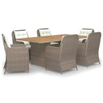 Vidaxl ensemble  dner de jardin 7 pcs rsine tresse marron