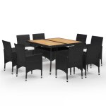 Vidaxl ensemble  dner de jardin 9 pcs rsine tresse et acacia noir