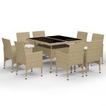 Vidaxl ensemble  dner de jardin 9 pcs rsine tresse et verre beige