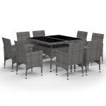 Vidaxl ensemble  dner de jardin 9 pcs rsine tresse et verre gris