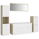 Vidaxl ensemble de meubles de bain blanc et chêne sonoma aggloméré Vidaxl ensemble de meubles de bain blanc et chêne sonoma aggloméré