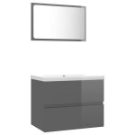 Vidaxl ensemble de meubles de salle de bain gris brillant agglomr