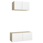 Vidaxl ensemble de meuble tv 2 pcs blanc et chêne sonoma aggloméré Vidaxl ensemble de meuble tv 2 pcs blanc et chêne sonoma aggloméré