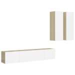 Vidaxl ensemble de meubles tv 4 pcs blanc et chêne sonoma aggloméré Vidaxl ensemble de meubles tv 4 pcs blanc et chêne sonoma aggloméré