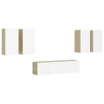 Vidaxl ensemble de meuble tv 6 pcs blanc et chêne sonoma aggloméré Vidaxl ensemble de meuble tv 6 pcs blanc et chêne sonoma aggloméré