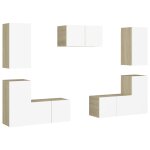 Vidaxl ensemble de meubles tv 7 pcs blanc et chêne sonoma aggloméré Vidaxl ensemble de meubles tv 7 pcs blanc et chêne sonoma aggloméré