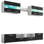 Vidaxl ensemble mural pour tv 5 pcs avec lumires led noir brillant