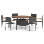 Vidaxl ensemble de salle  manger d'extrieur 7pcs rsine tresse noir