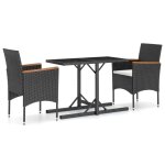 Vidaxl ensemble de salle  manger de jardin 3 pcs noir