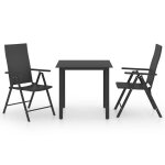 Vidaxl ensemble de salle  manger de jardin 3 pcs noir